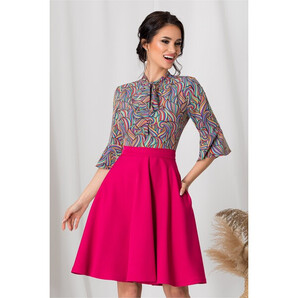 Rochie MBG cu fusta fucsia si bluza cu imprimeu multicolor