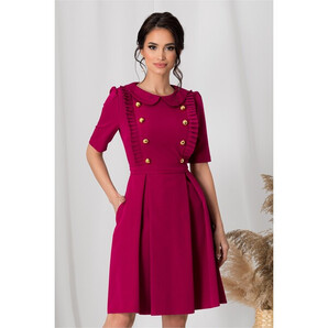 Rochie MBG fucsia cu nasturi decorativi si guler