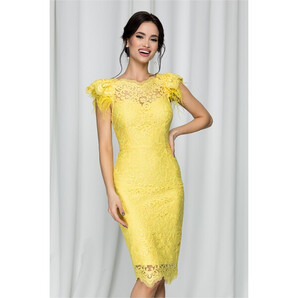 Rochie MBG galbena din dantela accesorizata cu fulgi la maneci