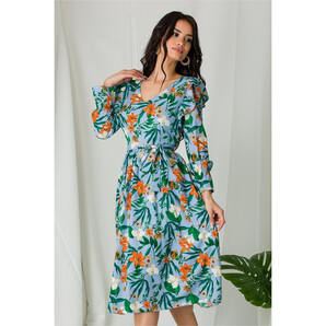 Rochie Moze bleu cu imprimeuri florale orange