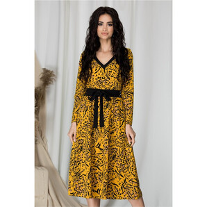 Rochie Moze galben mustar cu animal print