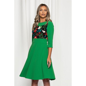 Rochie Moze verde cu imprimeu floral la bust