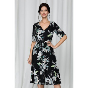 Rochie Raisa neagra cu imprimeu floral verde