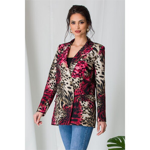 Sacou Kary cu animal print rosu-bej