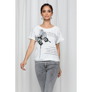 Bluza Butterfly alba cu elastic la baza