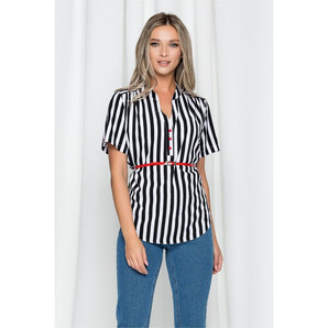 Bluza Carolina alba cu dungi negre si curea detasabila