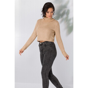 Bluza Cassie bej scurta cu insertii argintii