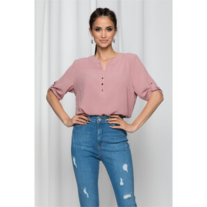 Bluza Caterina roz prafuit cu maneci scurte prinse cu nasturi