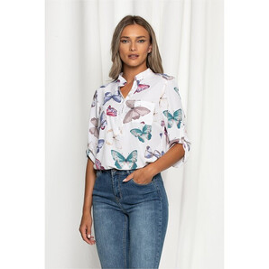 Bluza Gabi alba cu imprimeu cu fluturi albastri