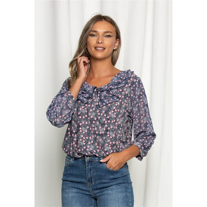 Bluza Isabela bleumarin cu buline roz
