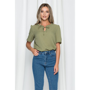 Bluza Karolina verde army cu snur si decupaj la decolteu