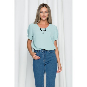 Bluza Katarina verde mint cu fundita la decolteu