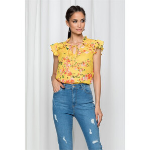 Bluza LaDonna galbena cu volanas si imprimeu floral