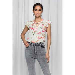 Bluza LaDonna ivory cu volanas si imprimeu floral