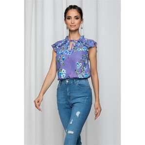 Bluza LaDonna mov cu volanas si imprimeu floral