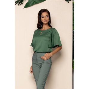 Bluza Ligia verde army cu decolteu oval si maneci scurte cu volanase