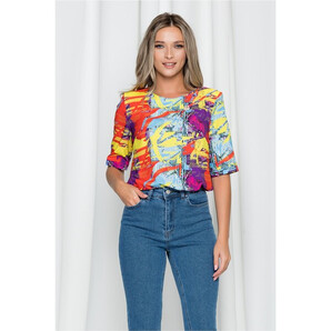 Bluza Samia corai cu imprimeu galben si bleu