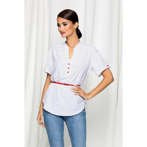 Bluza Vanessa alba cu buline si curea in talie