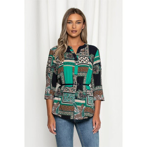 Bluza Vanessa verde cu bleumarin si imprimeu floral accesorizata cu o curea