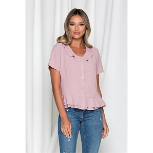 Camasa Nemesis roz prafuit cu volanas la decolteu