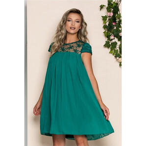 Rochie Aida verde cu pliuri mari si tulle brodat