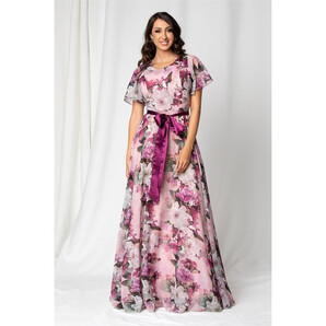 Rochie Alesia roz cu imprimeu floral si bust intarit