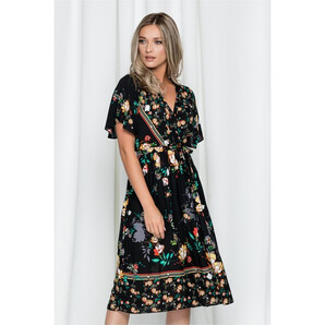 Rochie Anca neagra cu imprimeu floral si talie elastica