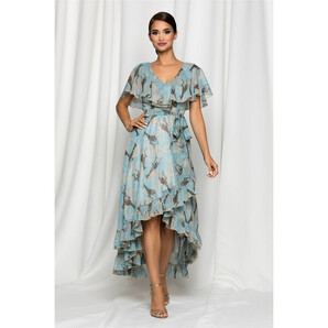 Rochie asimetrica MBG bleu cu animal print