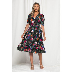 Rochie Bella neagra cu imprimeu floral multicolor