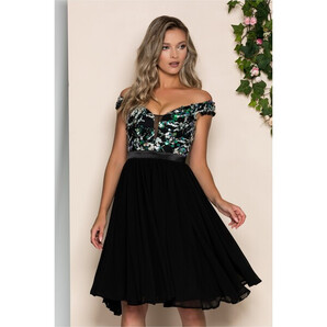 Rochie Celine neagra cu paiete verzi