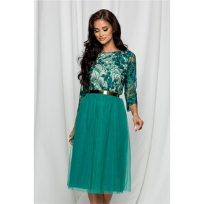 Rochie Dy Fashion Dyana verde din tulle cu broderie la bust