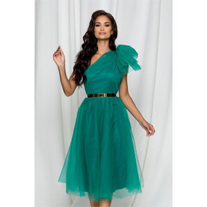 Rochie DY Fashion Maia verde din tulle cu aplicatie la umar