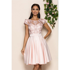 Rochie Ella Collection Ana peach accesorizata cu broderie la bust