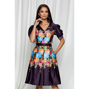 Rochie Ella Collection Iasmina mov cu imprimeu floral multicolor