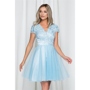 Rochie Ella Collection Julia bleu din tulle si broderie