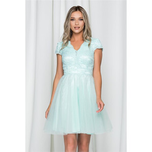 Rochie Ella Collection Julia verde mint din tulle si broderie