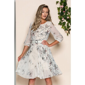 Rochie Georgina crem cu imprimeu floral maro