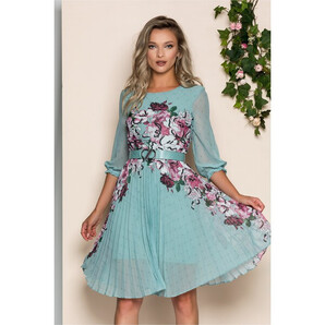 Rochie Georgina verde mint cu imprimeu floral bordo