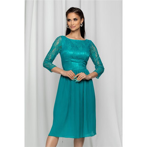 Rochie Ilaria verde din dantela cu pliuri pe fusta
