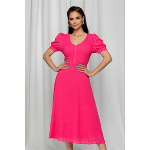 Rochie Isaura fuchsia cu fronseuri si fermoar la bust