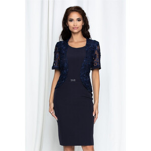 Rochie Karina bleumarin cu dantela florala la bust