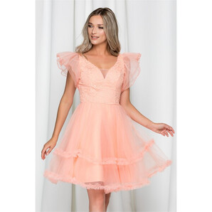 Rochie Kassiopea peach din tulle decorata cu sclipici