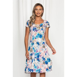 Rochie Kian cu imprimeu floral albastru si pasteluri