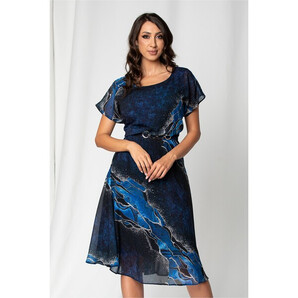 Rochie Klera bleumarin cu accesoriu metalic in talie