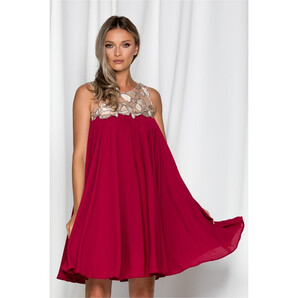 Rochie LaDonna magenta fara maneci cu paiete la bust