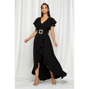 Rochie LaDonna neagra cu maneci tip fluture si curea in talie