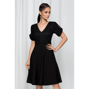 Rochie LaDonna neagra decorata cu paiete si broderie la bust