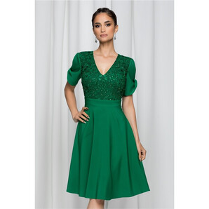 Rochie LaDonna verde decorata cu paiete si broderie la bust