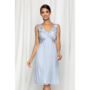 Rochie Leonard Collection bleu din matase cu tulle brodat la bust