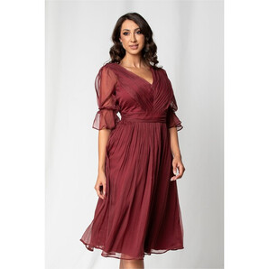 Rochie Leonard Collection bordo din matase cu decolteu in v